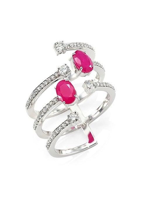Hueb Diamond, Ruby & 18k White Gold Ring