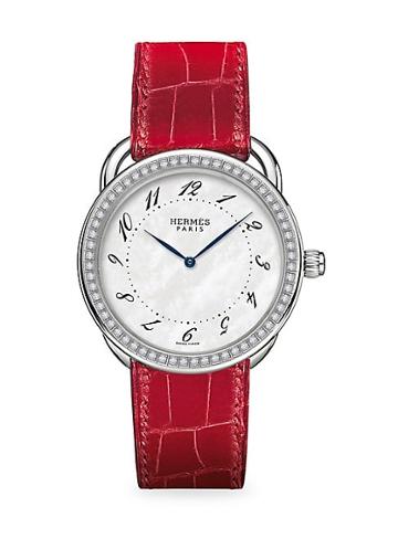 Hermes Watches Arceau Diamond, Stainless Steel & Alligator Strap Watch