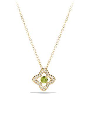 David Yurman Venetian Quatrefoil Pendant Necklace With Peridot And Diamonds In 18k Gold