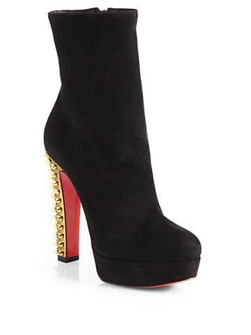 Christian Louboutin Taclou Suede Spiked Heel Mid-calf Boots