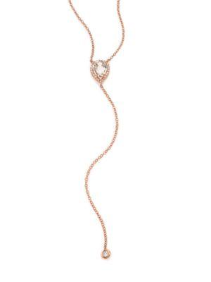 Ef Collection Diamond, White Topaz & 14k Rose Gold Lariat Necklace