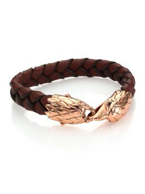 John Hardy Classic Chain Woven Leather & Bronze Eagle Bracelet
