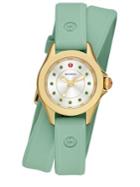 Michele Watches Cape Mini Green Topaz, Goldtone Stainless Steel & Silicone Double-wrap Strap Watch/green