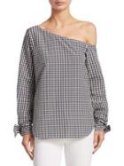 Theory Gingham One Shoulder Cotton Top