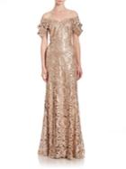 Tadashi Shoji Sequined Lace Off-shoulder Sweetheart Gown