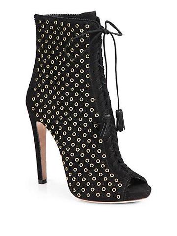 Prada Grommet Suede Peep-toe Booties