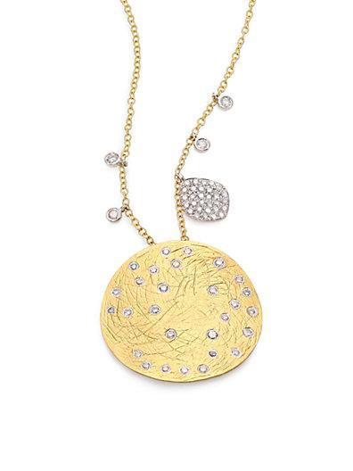 Meira T Diamond, 14k Yellow & White Gold Disc Pendant Necklace
