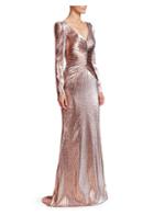 Theia Ruched Metallic Lame Gown