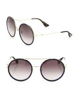 Gucci 56mm Double-bridge Round Sunglasses