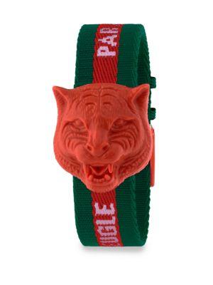Gucci Resin Carved Tiger Nylon Strap Watch