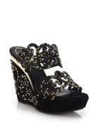 Rene Caovilla Crystal-embellished Suede Arabesque Wedge Sandals