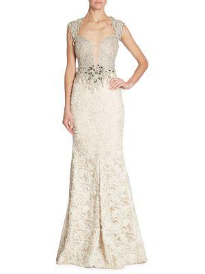 Alberto Makali Embellished Lace Gown