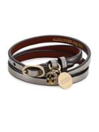 Alexander Mcqueen Gunmetal Leather Wrap Bracelet