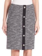 St. John Tweed Button Front Wool Skirt