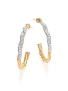 John Hardy Classic Chain Diamond & 18k Yellow Gold Hoop Earrings/0.8