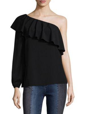7 For All Mankind One-shoulder Ruffle-sleeve Blouse