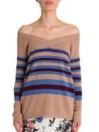 Valentino Off-the-shoulder Stripe Cashmere Sweater