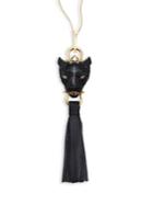 Alexis Bittar Crystal Panther & Leather Tassel Necklace