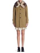 Marc Jacobs Tech Fur & Leather-trim Houndstooth Coat