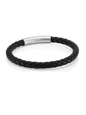 Tateossian Sterling Silver And Leather Basketweave Bracelet