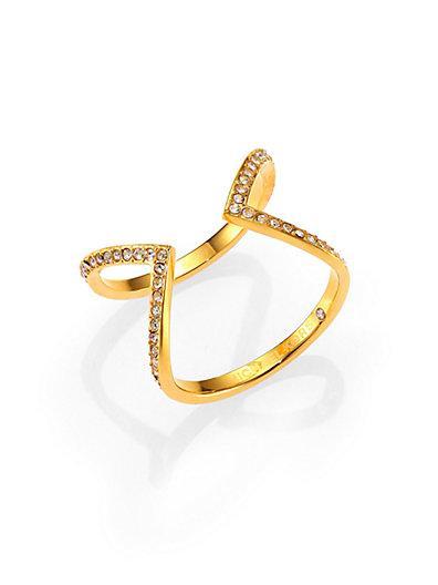 Michael Kors Motif Pave Open Arrow Ring/goldtone
