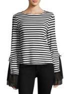 Scripted Striped Long Tulle Sleeve Top