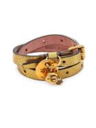 Alexander Mcqueen Metallic Leather Double Wrap Bracelet