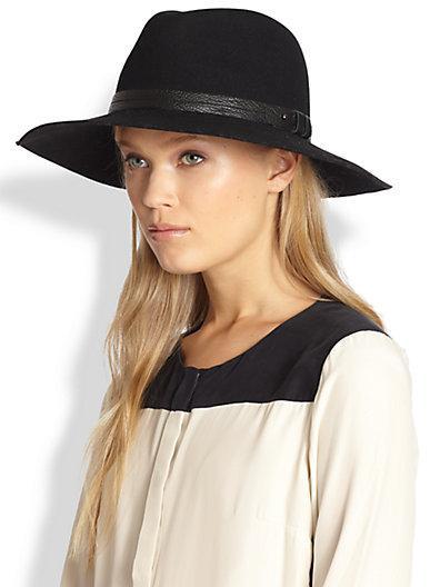 Rag & Bone Leather-trimmed Wool Fedora