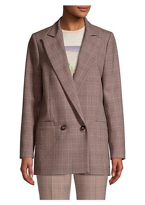 Ganni Suiting Plaid Double-breasted Blazer