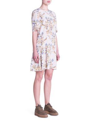 Stella Mccartney Floral Print Silk Ruffle Dress