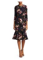 Theia Floral-print Flounce Midi Dress
