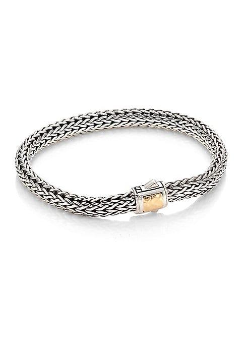 John Hardy Classic Chain Small Hammered 14k Bonded Yellow Gold Station Sterling Silver Bracelet