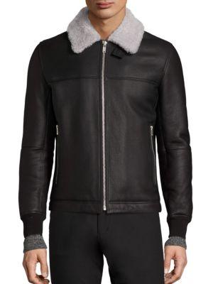Theory Dobbis Essence Shearling-trimmed Leather Jacket