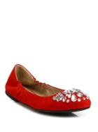 Tory Burch Delphine Crystal & Suede Ballet Flats