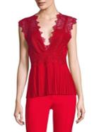 Yigal Azrouel Embroidered Lace Pleated Top