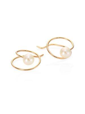 Zoe Chicco 4mm White Cultured Freshwater Pearl & 14k Yellow Gold Small Spiral Hoop Earrings