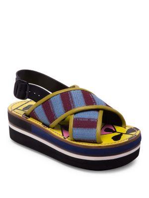 Marni Striped Criss Cross Leather Color Block Wedge Sandals