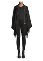 The Kooples Wool & Leather Fringed Moto Poncho