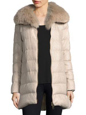Herno Fox Fur-collar Silk & Cashmere Puffer Coat