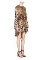 Saint Laurent Leopard-print Silk Ruffle Dress