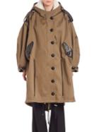 Burberry Shearling Hood & Leather-trimmed Oversized Cotton Twill Parka