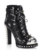 Alexander Mcqueen Studded Leather Lace-up Buckle Booties