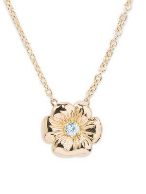 Aurelie Bidermann Blue Topaz 18k Gold Floral Pansy Pendant Necklace