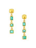 Gurhan Rainbow Triple Drop Emerald 24k Gold Earrings