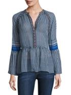 Bcbgmaxazria Striped Silk V-neck Peasant Blouse