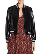 Alice + Olivia Demia Embroidered Bad Ass Leather Bomber Jacket