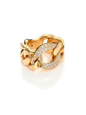 Roberto Coin Gourmette Diamond & 18k Yellow Gold Chain Ring
