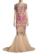 Marchesa Notte Floral Embroidered Mermaid Gown