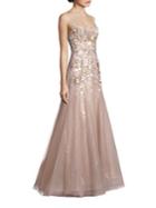 Liancarlo Sleeveless Floral Sequin Gown
