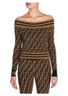 Fendi Off-the-shoulder Knit Logo Sweater